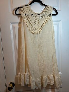 NWTS AOLRO Boho Crochet Yoke Swim Coverup Dress SZ M
